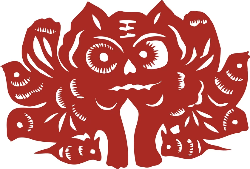 中国风中式传统喜庆民俗人物动物窗花剪纸插画边框AI矢量PNG素材【552】